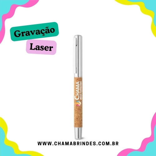 ANDREW. Roller com corpo em aço inox 90% reciclado e cortiça com escrita em azul-91783