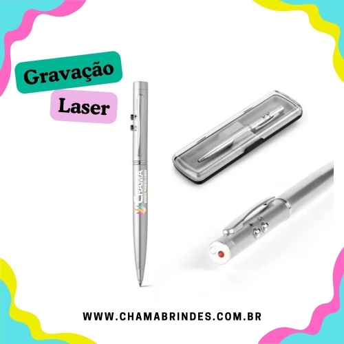 EBRE. Esferográfica em metal com ponteira laser, LED e escrita em azul-91821