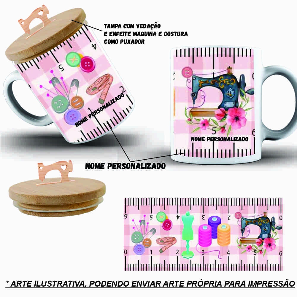 CANECA COSTUREIRA COM TAMPA E PUXADOR (HOMENAGEM)