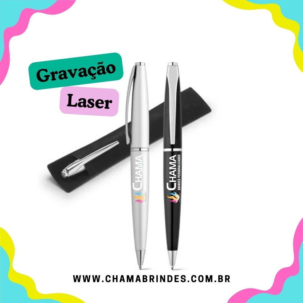 DELI. Esferográfica em metal com escrita em azul