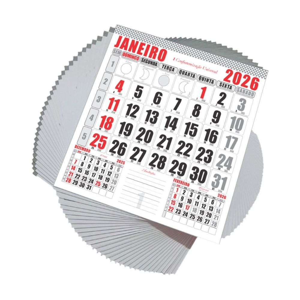calendário Folhinha Comercial Grande com Furo