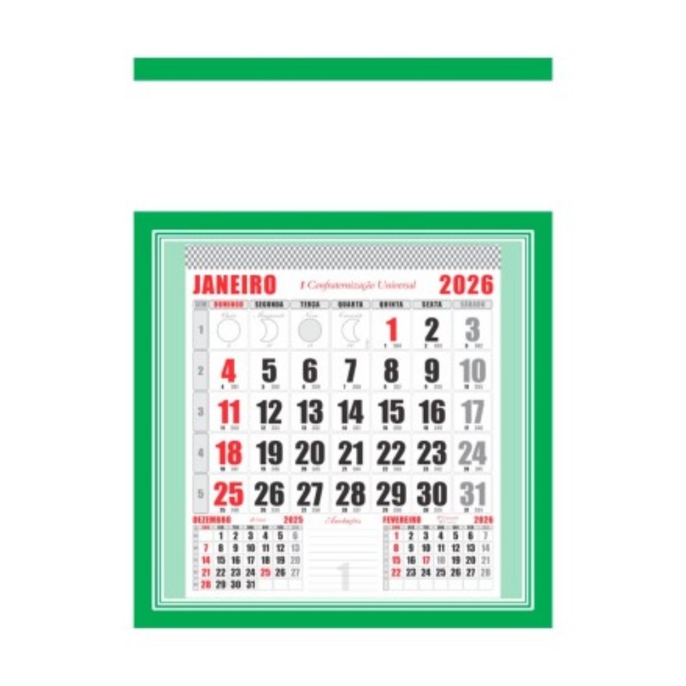 calendário Folhinha Comercial Grande com Furo